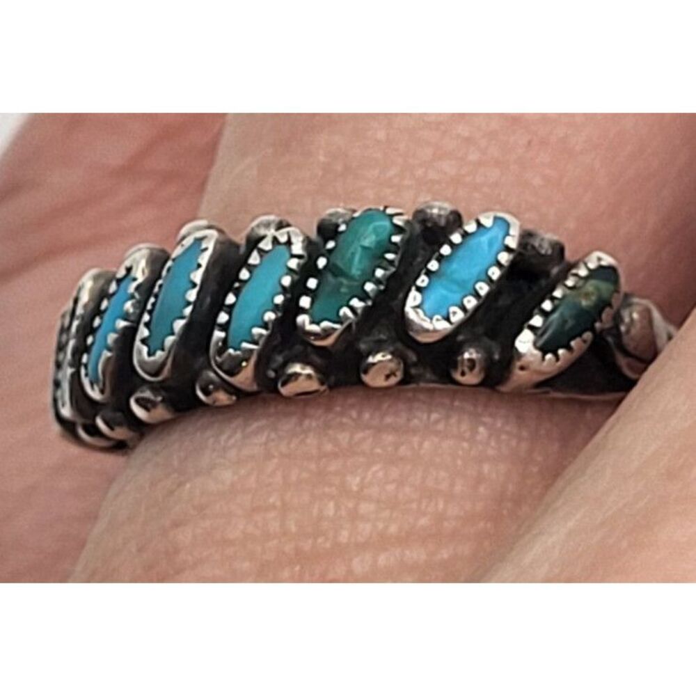 Vintage Native American Marked Sterling Silver Turquoise Band Ring Size 6.50 - Picture 3 of 6